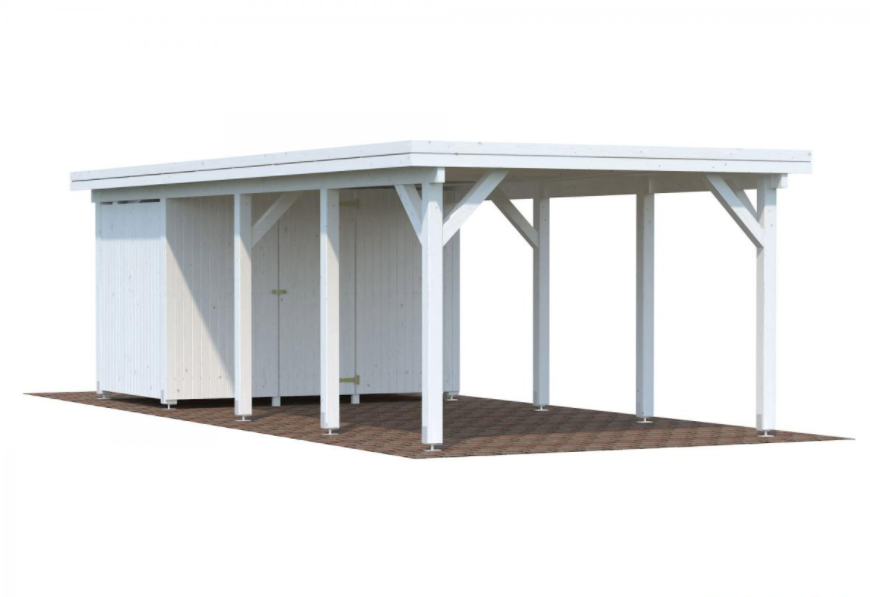 Carport bois avec annexe 23,1m² blanc