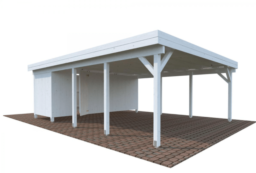 Carport bois avec annexe 40,6m² blanc