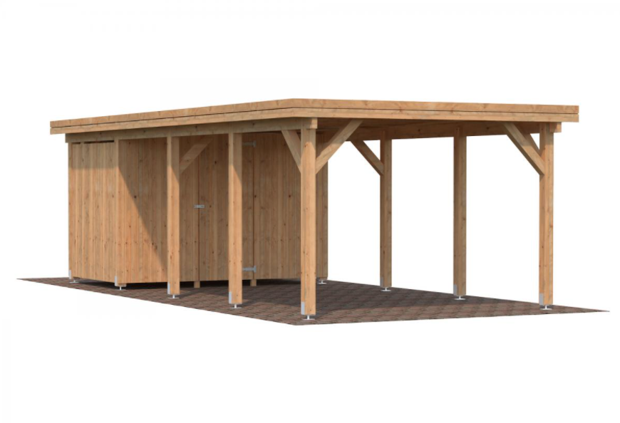 Carport bois avec annexe brun marron 23,1m²PNG