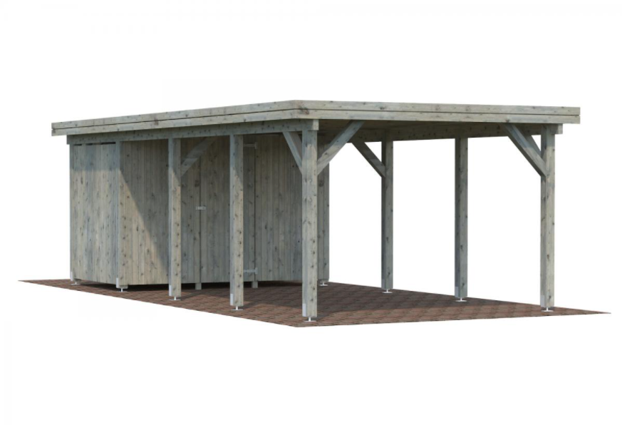 Carport bois avec annexe gris 23,1m²