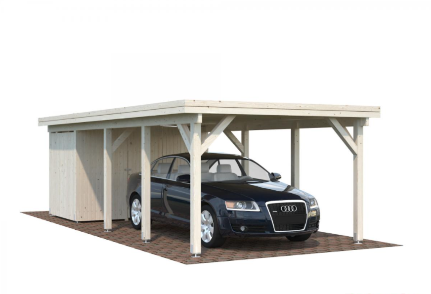 Carport bois avec annexe naturel 23,1m²